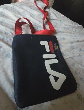 FILA Navy Crossbody Messenger Bag with Red Strap